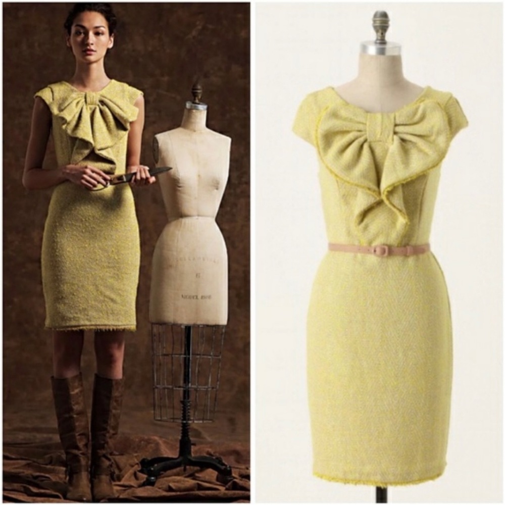 Eva Franco Trinity Tweed Dress - Yellow - Size 4 - H